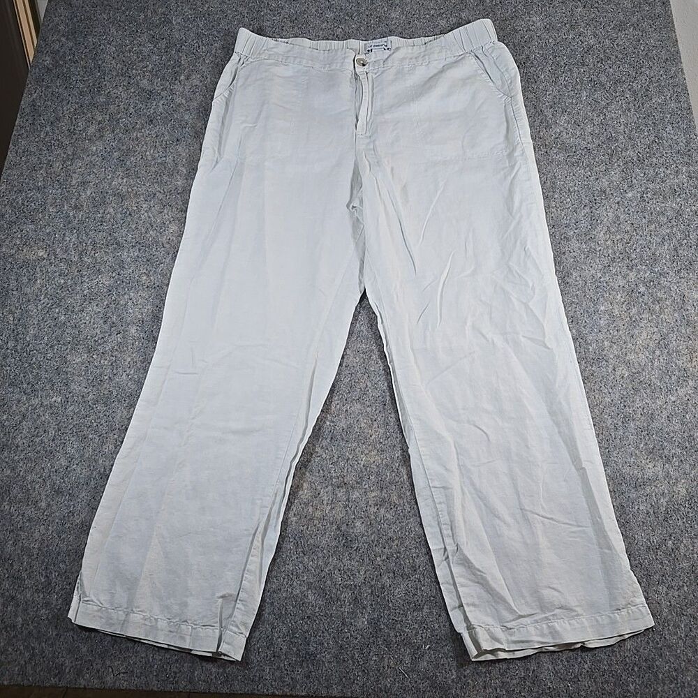 Liz Claiborne Straight Leg White Linen Blend Pants Pockets Size XL Beach Resort